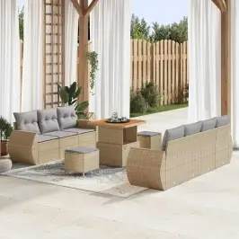 Dārza Dīvānu Komplekts Ar Spilvenu 10 Pcs Bēša Un Gaiši Pelēka Vidaxl