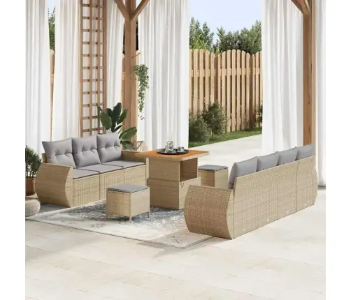 10 Daļīgu Dārza Dīvānu Komplektu Ar Spilveniem Bēšs Poli Rotangpalma Akācija Vidaxl