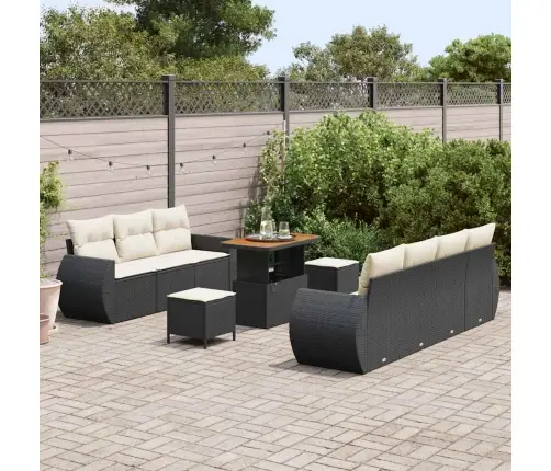 Sodo Sofų Rinkinys 10 Pcs Juoda Ir Kreminė Poliratanas