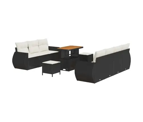 Sodo Sofų Rinkinys 10 Pcs Juoda Ir Kreminė Poliratanas