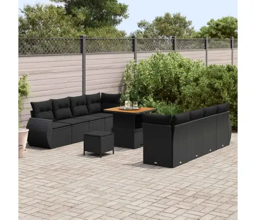 Sodo Sofų Rinkinys Su Saugykla 11 Pcs Juoda Poli Ratanas