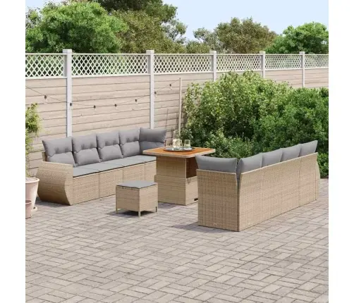 Sodo Sofų Rinkinys Su Saugykla 11 Pcs Smėlio Poli Ratanas