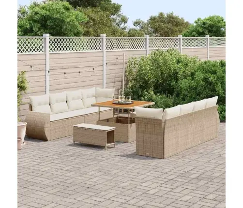 11 Daļu Dārza Dīvānu Komplekts Ar Bēšajiem Spilveniem, Poliratānā Un Akācijā Vidaxl