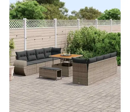 Sodo Sofų Rinkinys Su Saugykla 11 Pcs Pilka Poli Ratanas