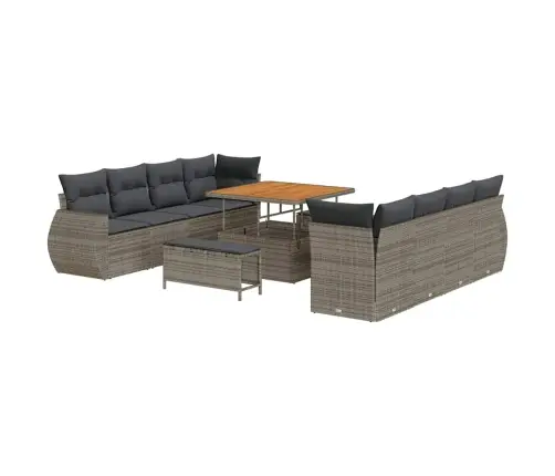 Sodo Sofų Rinkinys Su Saugykla 11 Pcs Pilka Poli Ratanas