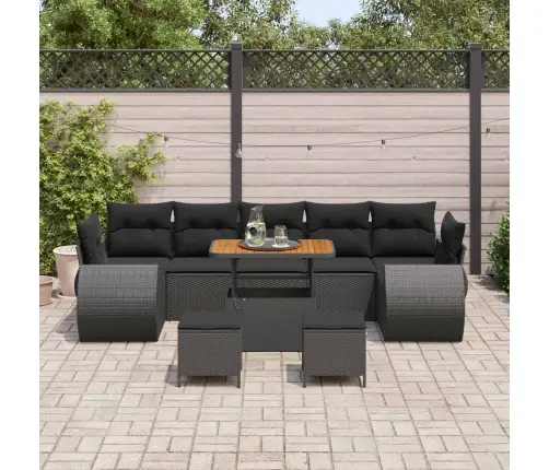 Sodo Sofų Rinkinys Su Pagalve Su Saugykla 10 Pcs Juoda