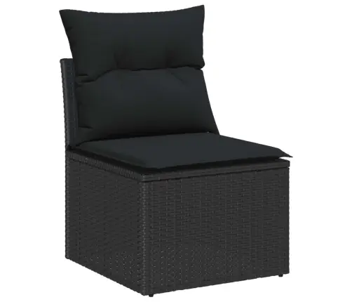 Sodo Sofų Rinkinys Su Pagalve Su Saugykla 10 Pcs Juoda