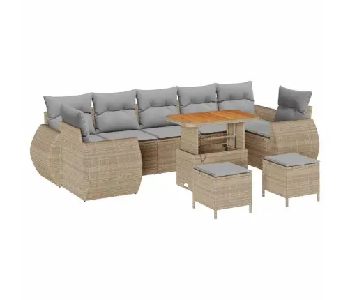 10 Gabalu Dārza Dīvānu Komplekts Ar Spilveniem Bēšā Poli Rotangpalma Akācija Vidaxl