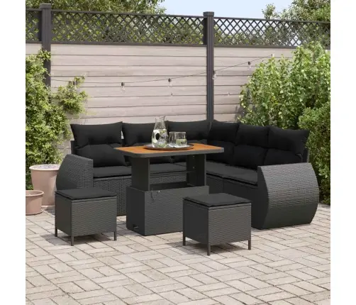 Dārza Dīvānu Komplekts Ar Spilvenu 8 Pcs Melna Poliratāns Vidaxl