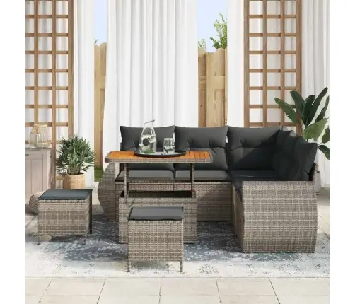 Sodo Sofų Rinkinys Su Pagalve 8 Pcs Pilka Poliratanas