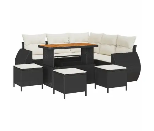 9 Gabalu Dārza Dīvānu Komplekts Ar Spilveniem Melnā Krāsā, Poli Rotangpalma, Akācija Vidaxl