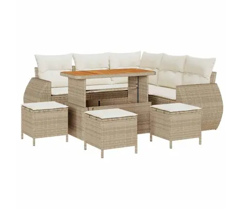 9 Gabalu Dārza Dīvānu Komplekts Ar Spilveniem, Bēšs, Poli Rotangpalmas Un Akācijas Koks Vidaxl