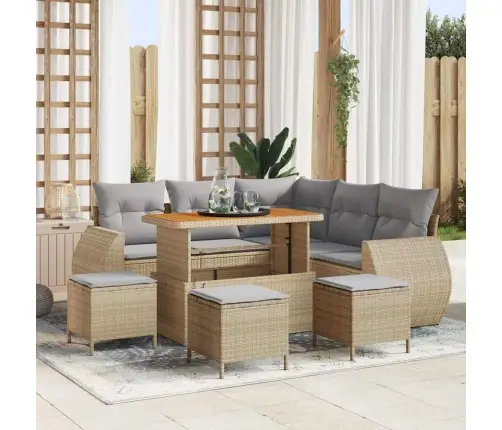 Dārza Dīvānu Komplekts 9 Pcs Bēša Un Gaiši Pelēka Poliratāns Vidaxl