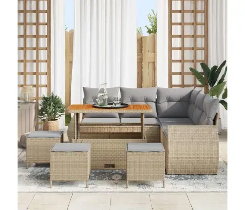 Dārza Dīvānu Komplekts 9 Pcs Bēša Un Gaiši Pelēka Poliratāns Vidaxl