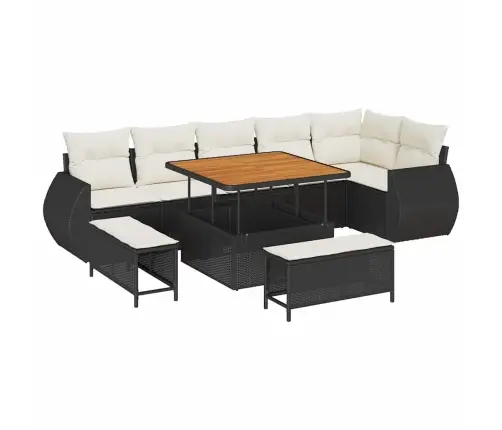 Sodo Sofų Rinkinys 9 Pcs Juoda Ir Kreminė Poli Ratanas