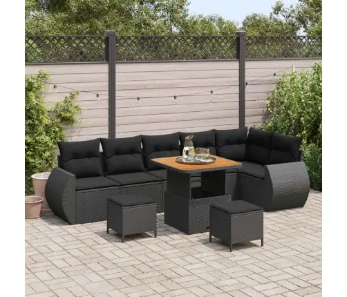 Sodo Sofų Rinkinys Su Pagalve 9 Pcs Juoda Poli Ratanas