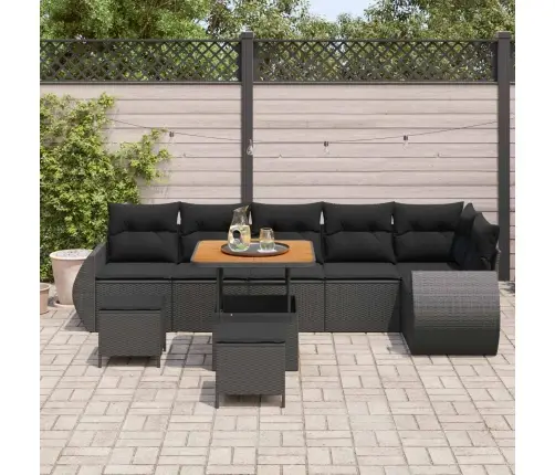 Sodo Sofų Rinkinys Su Pagalve 9 Pcs Juoda Poli Ratanas