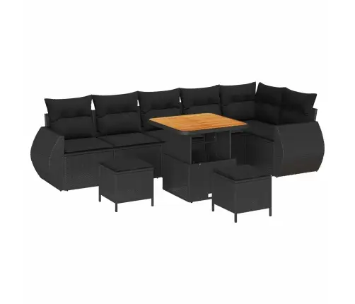 Sodo Sofų Rinkinys Su Pagalve 9 Pcs Juoda Poli Ratanas