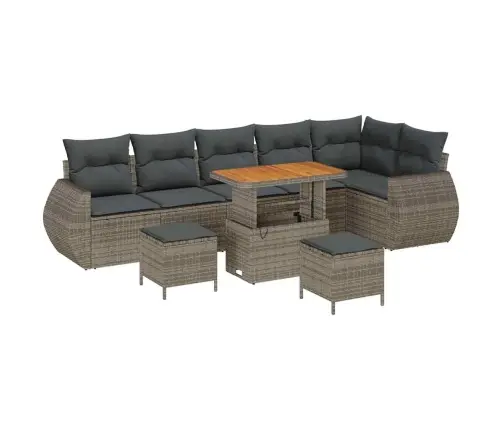 Sodo Sofų Rinkinys Su Pagalve 9 Pcs Pilka Poli Ratanas