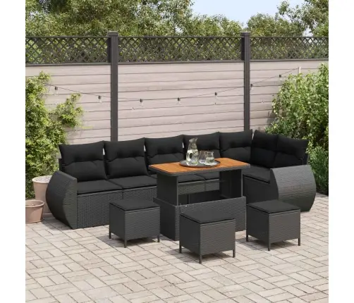 Sodo Sofų Rinkinys Su Pagalve 10 Pcs Juoda Poli Ratanas