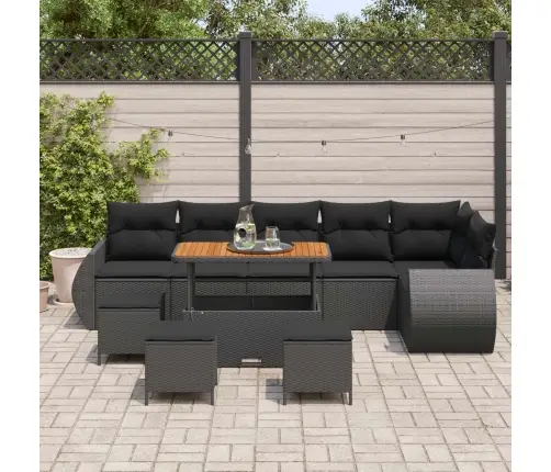 Sodo Sofų Rinkinys Su Pagalve 10 Pcs Juoda Poli Ratanas