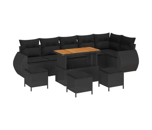 Sodo Sofų Rinkinys Su Pagalve 10 Pcs Juoda Poli Ratanas