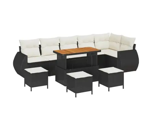 10 Gabalu Dārza Dīvānu Komplekts Ar Spilveniem Melna Poli Rotangpalma Akācija Vidaxl