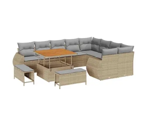 Sodo Sofų Rinkinys 12 Pcs Bežinė Ir Šviesiai Pilka Poli Ratanas