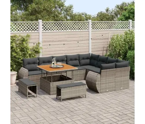 12 Gabalu Dārza Dīvāna Komplekts Ar Spilveniem Pelēkā Poli Rotangpalma Akācijas Vidaxl