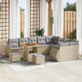 Dārza Dīvānu Komplekts Ar Spilvenu 12 Pcs Bēša Un Gaiši Pelēka Vidaxl