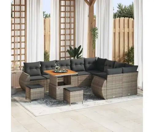 Sodo Sofų Rinkinys Su Pagalve 12 Pcs Pilka Poli Ratanas