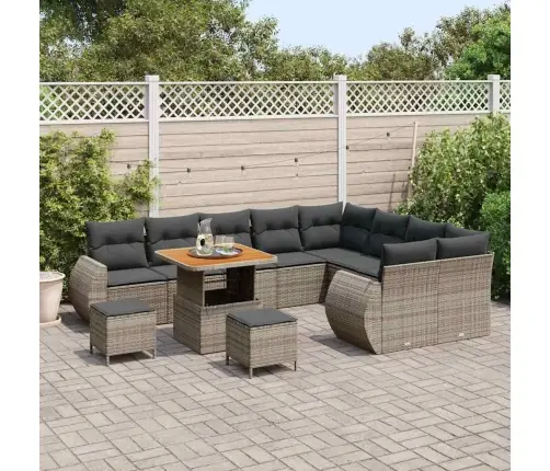 Sodo Sofų Rinkinys Su Pagalve 12 Pcs Pilka Poli Ratanas