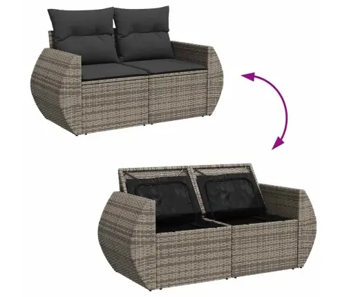 Sodo Sofų Rinkinys Su Pagalve 12 Pcs Pilka Poli Ratanas