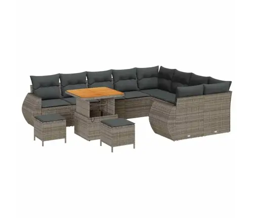 Sodo Sofų Rinkinys Su Pagalve 12 Pcs Pilka Poli Ratanas