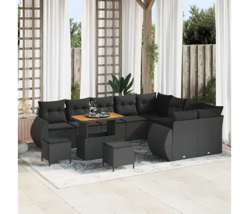 Sodo Sofų Rinkinys Su Pagalve Su Saugykla 12 Pcs Juoda