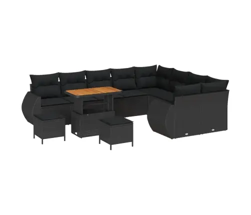 Sodo Sofų Rinkinys Su Pagalve Su Saugykla 12 Pcs Juoda