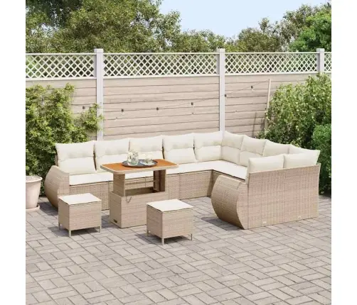 Sodo Sofų Rinkinys 12 Pcs Bežinė Ir Kreminė Poli Ratanas