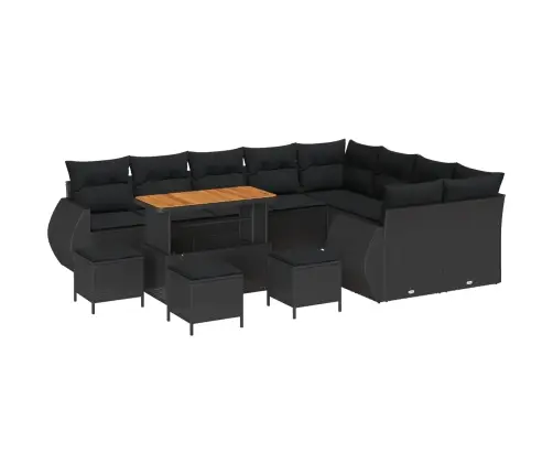 Sodo Sofų Rinkinys Su Pagalve Su Saugykla 13 Pcs Juoda