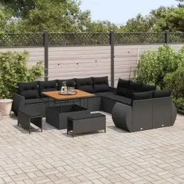 Sodo Sofų Rinkinys Su Pagalve Su Saugykla 13 Pcs Juoda