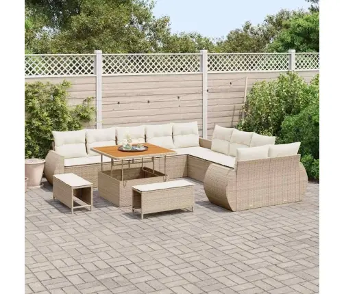 13 Daļu Dārza Dīvānu Komplekts Ar Spilveniem Bēšā Poli Rotangpalmas Vidaxl