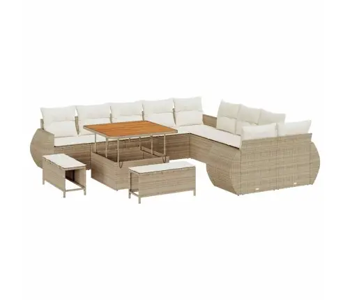 13 Daļu Dārza Dīvānu Komplekts Ar Spilveniem Bēšā Poli Rotangpalmas Vidaxl