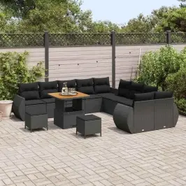 Dārza Dīvānu Komplekts Ar Spilvenu 13 Pcs Melna 80 X 80 X 71 Cm Vidaxl