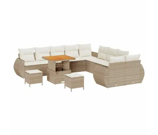 13 Daļu Dārza Dīvānu Komplekts Ar Spilveniem Bēšs Polietilēna Rotangpalma Akācija Vidaxl