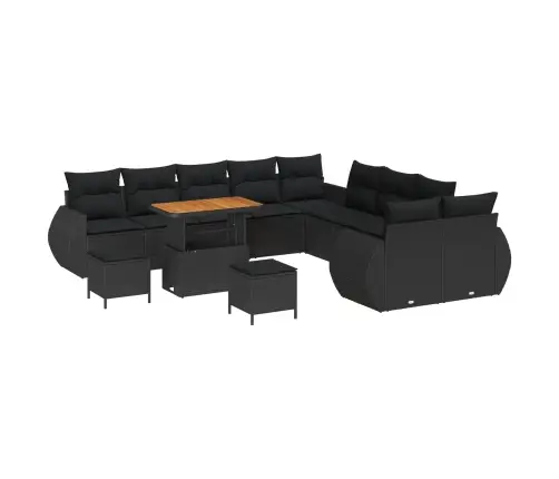 Sodo Sofų Rinkinys Su Pagalve Su Saugykla 13 Pcs Juoda