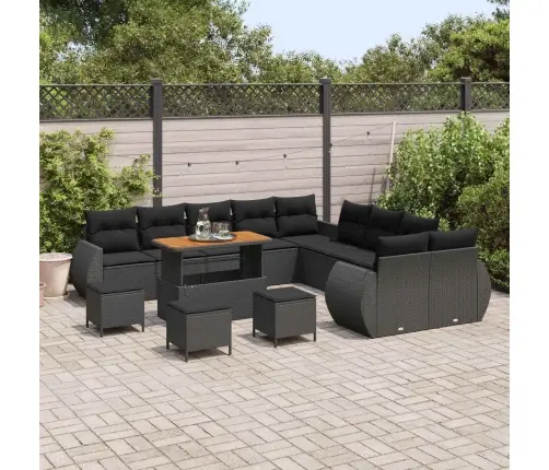 Sodo Sofų Rinkinys Su Pagalve Su Saugykla 14 Pcs Juoda