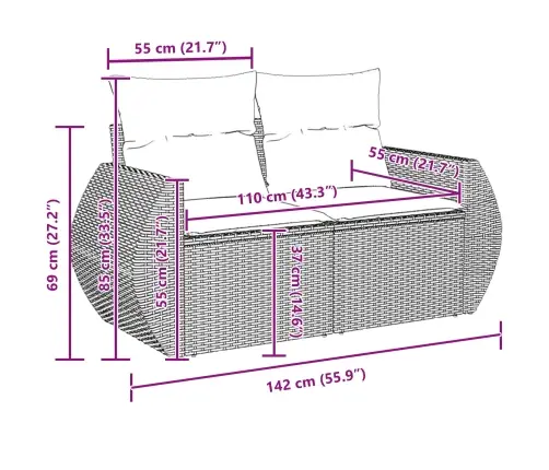 Dārza Dīvānu Komplekts 14 Pcs Melna 110 X 55 X 71 Cm Vidaxl
