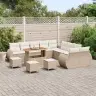 Sodo Sofų Rinkinys Su Pagalve 14 Pcs Smėlio Ir Kreminės Spalvos