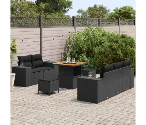 Sodo Sofų Rinkinys Su Pagalve 8 Pcs Juoda Poli Ratanas