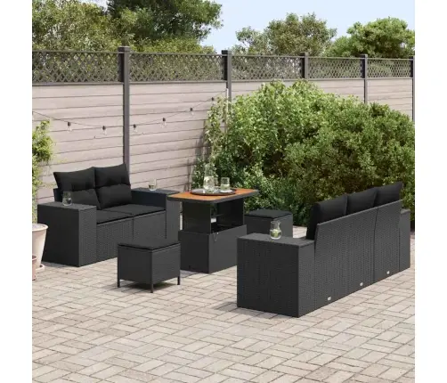 Dārza Dīvānu Komplekts Ar Spilvenu 8 Pcs Melna 90 X 55 X 71 Cm Vidaxl