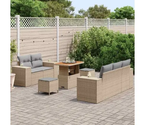 Dārza Dīvānu Komplekts Ar Spilvenu 8 Pcs Bēša Un Gaiši Pelēka Vidaxl